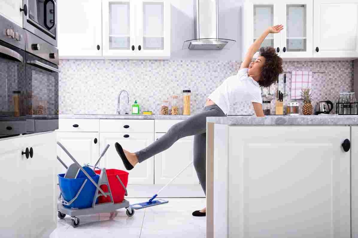 image showing woman slipping in an unsafe kitchen