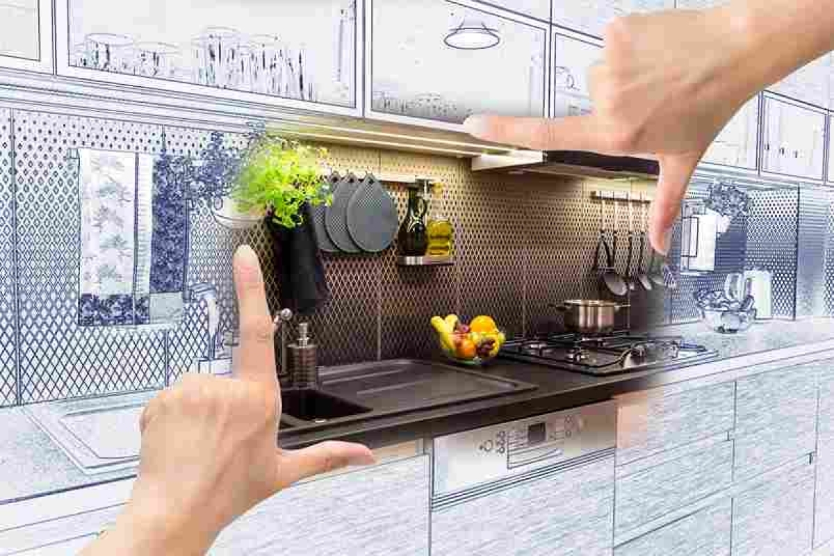 image showing two hands picturing a remodeled kitchen