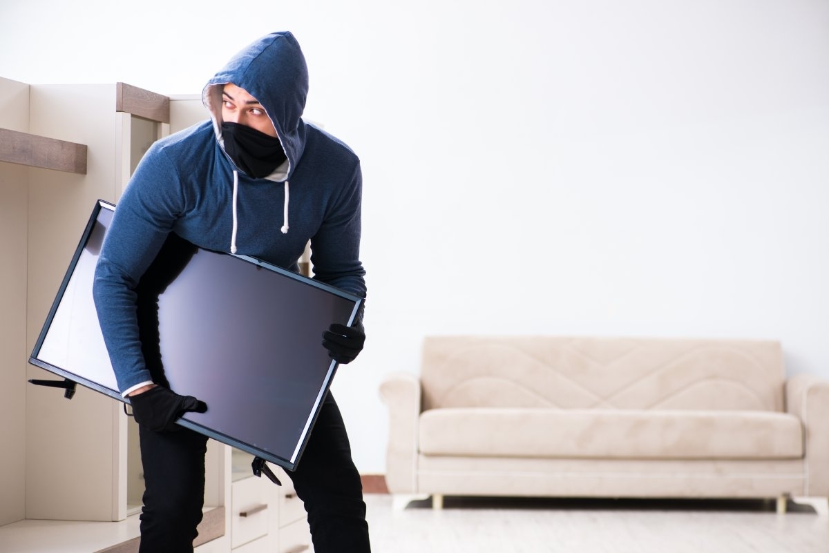 image showing burglar stealing a tv