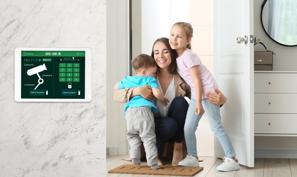 image showing happy family thanks to home security system