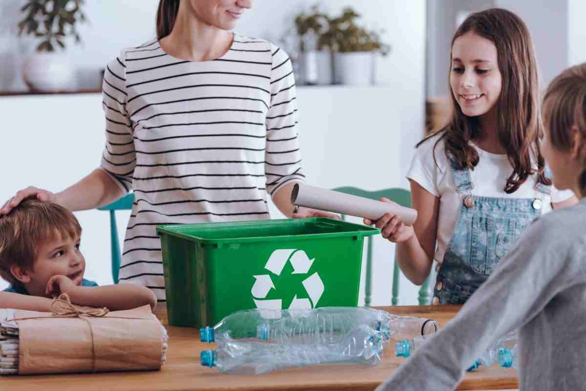 image showing a family teaching how to be sustainable and eco-friendly to their children