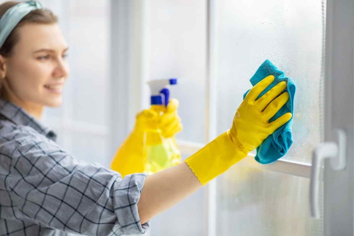 image showing a young houseowner cleaning her new windows