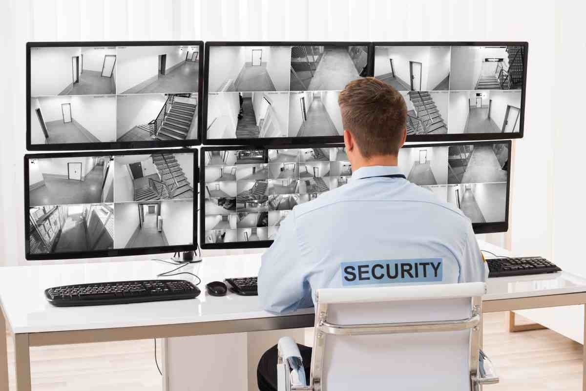 image showing a professional monitoring a security system of an house