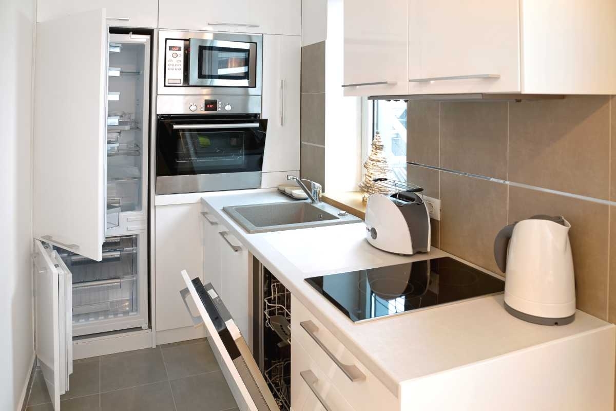 image showing a functional small kitchen with different appliances