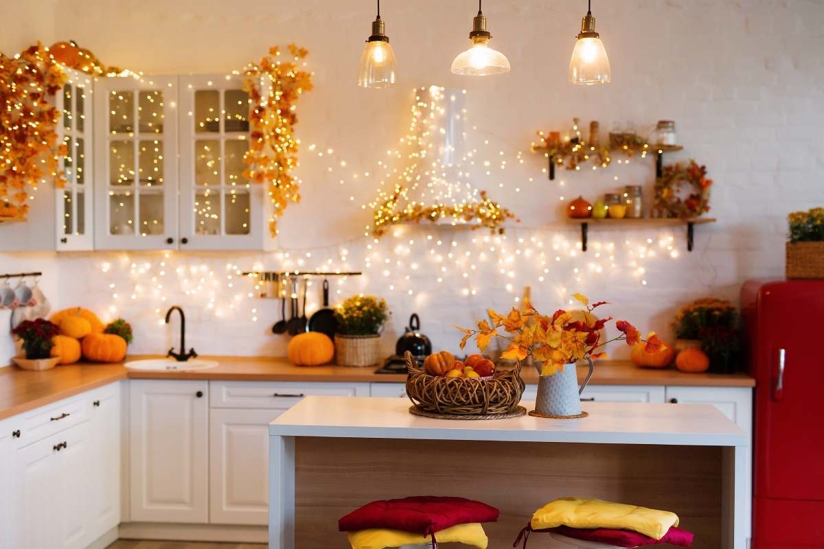image showing a kitchen decorated for thanksgiving