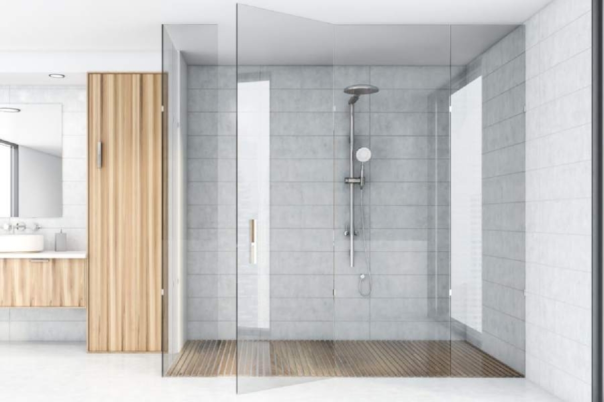 image showing modern master bathroom with walk in shower