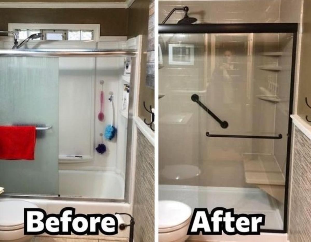 image showing before and after of a one day bath remodel