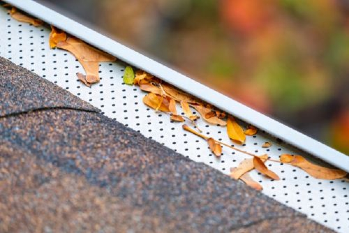 image showing a gutter guard blocking leaves from entering the gutters