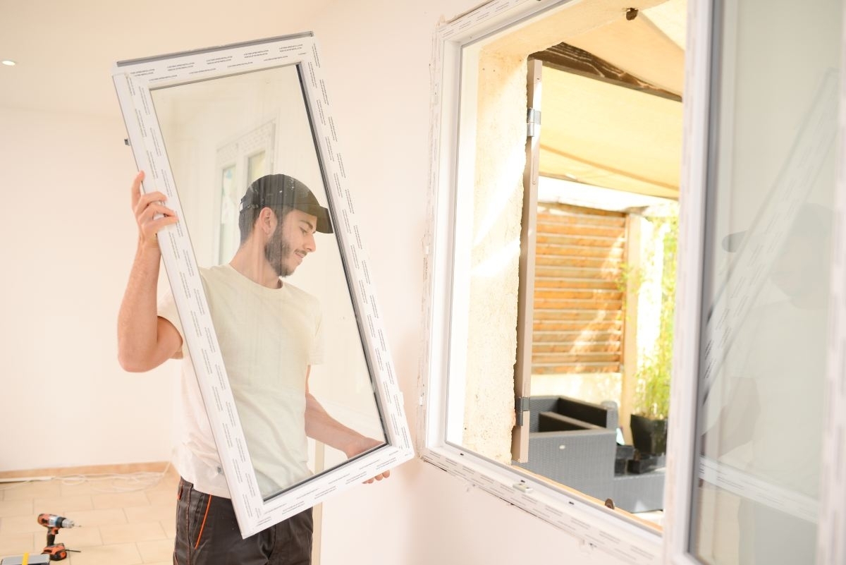 image of person lifting window and carrying it