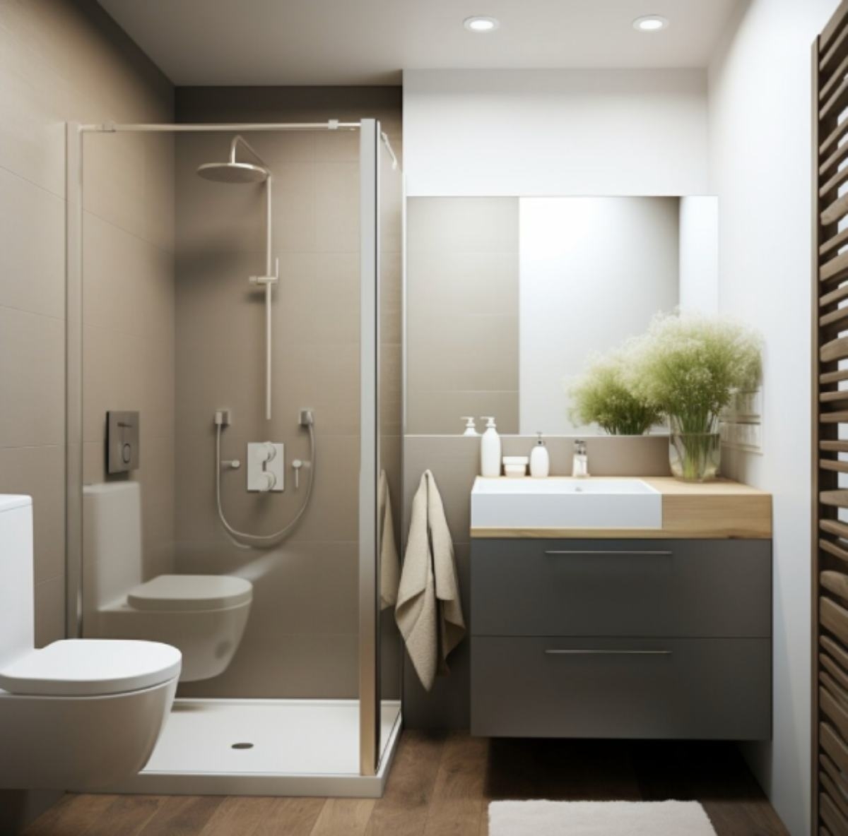 bathroom space with common appliances, toilet and shower