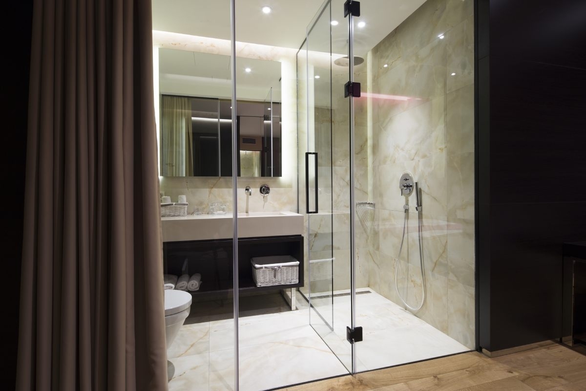 luxurious bathroom with walk in shower